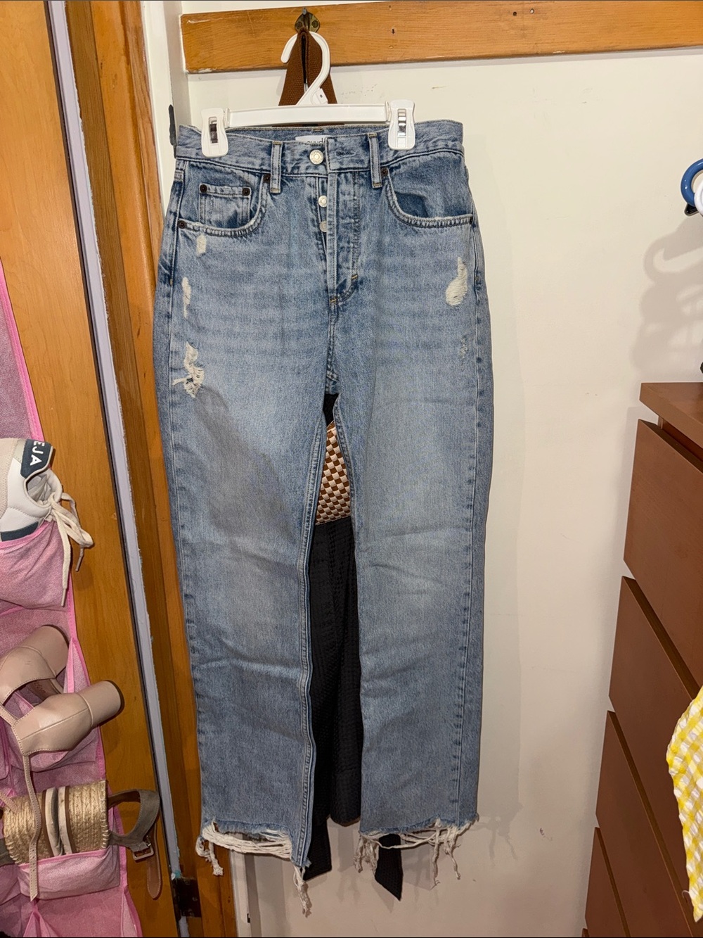 nuuds Light Blue Distressed Straight Leg Jeans